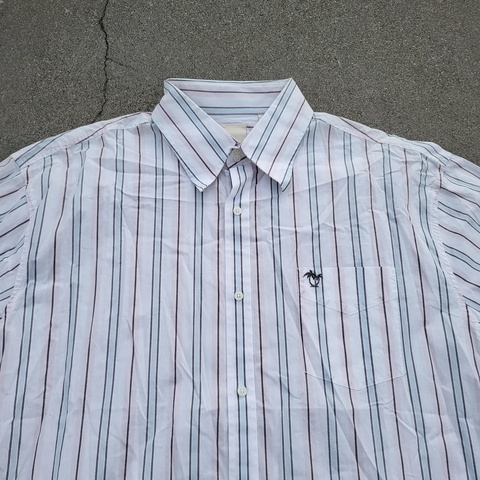 Vintage Y2K UnionBay Stripe Short Sleeve Button Up Shirt Mens 2XL XXL White Blue - Image 2 of 4