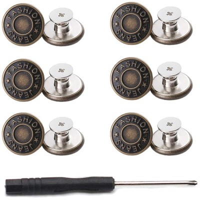 Nailless Easy Install 20mm Jeans Button Replacement - 12 Brass Caps Included