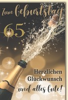 65. Geburtstag GlüCkwunschkarte Mit Briefumschlag Spritzender Sekt
