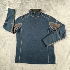Kuhl Sweater Mens Small Blue Gray Quarter Zip Fleece Pullover Hiking Outdoor Dad