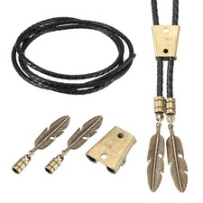 Bolo Tie Kit with Slide Clasp Cord End Cap Black Rope, Style 2, Bronze