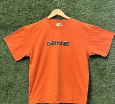 VTG Y2K Nike Grey Tag Orange Bold Block Logo Graphic T-Shirt Sz L Made In USA