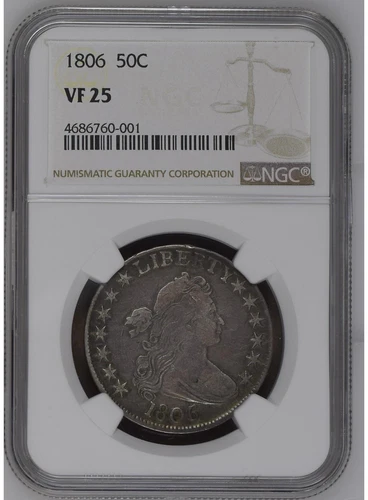 1806 Half Dollar 50c NGC VF 25 Pointed 6 No Stem