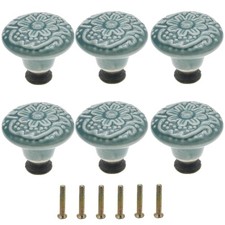 6 Pcs Ceramic Green Drawer Dresser Knobs Vintage Flower Cabinet Knobs Furnitu...