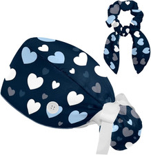Scrub Caps Women, Surgical Caps with Ponytail Pouch and Buttons, Nurse Bouffa...