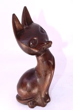 Vintage Alii Woods Honolulu Genuine Monkey Pod Hand Carved Cat TIKI Original Tag