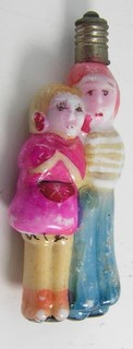 VINTAGE 3" BOY & GIRL MILK GLASS CHRISTMAS LIGHT BULB NOT WORKING AGE 1