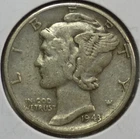 1943-P MERCURY 90% SILVER DIME (Very Fine Details)