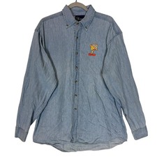 Vintage Tweety Bird Looney Tunes Denim Shirt Mens Large Blue Button Down 90s