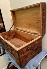 Gorgeous Antique Elaborate Hand Carved Asian Hope Chest 23” x 12” x 11”