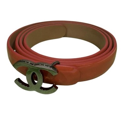 Chanel CC Patent Leather Belt Coral Size 70 B12C Gunmetal  display picture 2