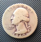 1940 Washington Quarter 25C Silver 0.9 Fineness Philadelphia Mint KM#164