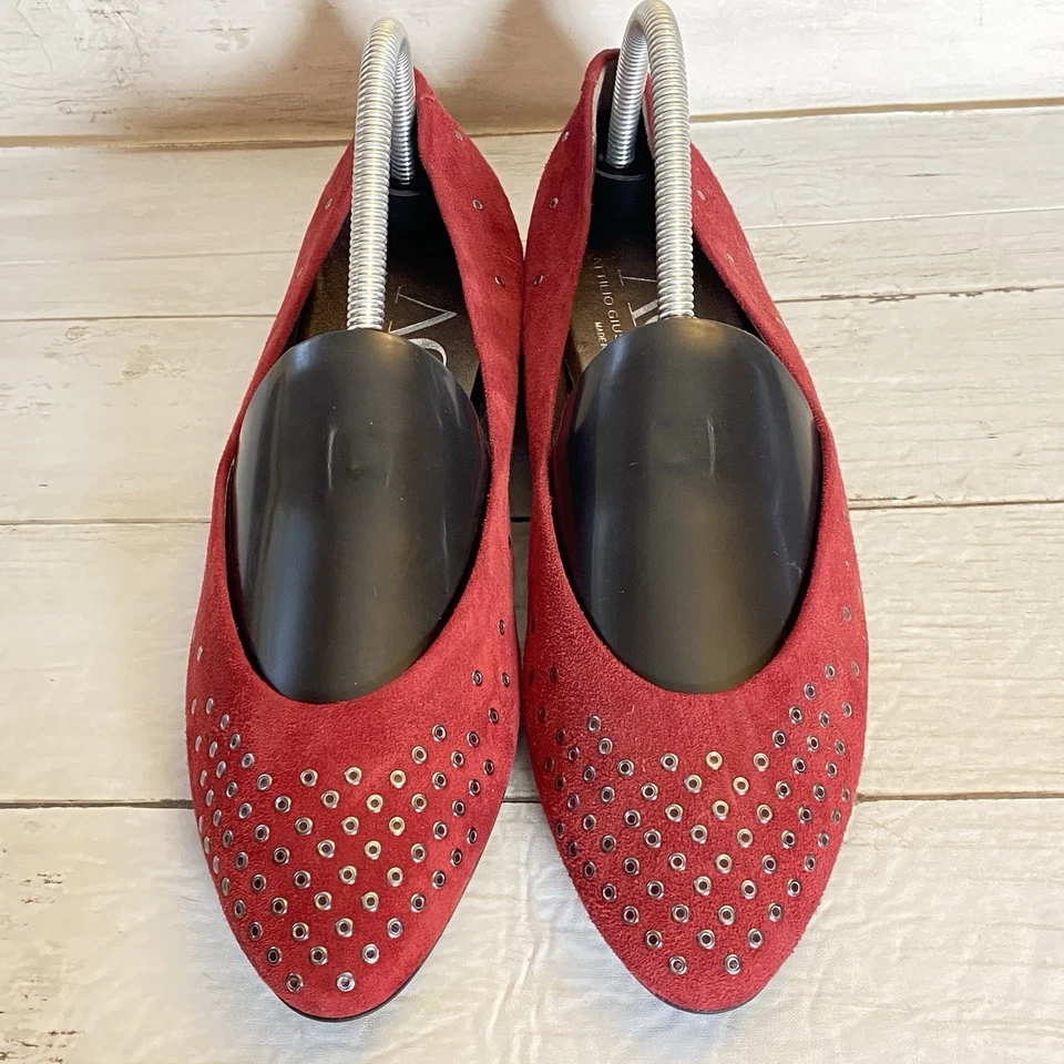 AGL Zapatos Planos Mujer 40 Rojo Ballet Gamuza Tachonados Cuero Tachonado Hecho en Italia Foto 3 de 4