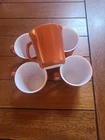 Set of 5 Vintage PYREX Corning Burnt Orange Rust Brown Coffee Cups Mugs D Handle