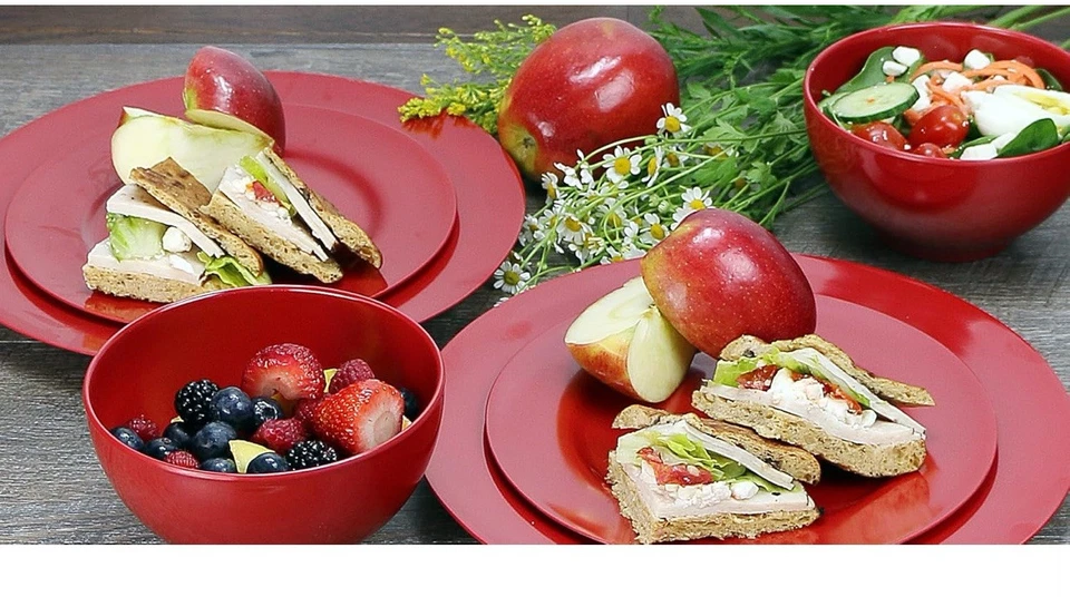 Меламиновая обеденная тарелка Calypso Basics от Reston Lloyd, набор из 6 штук, красная - Изображение 3 из 4