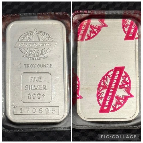 Vintage Engelhard Red Seal Canada Maple Leaf Logo 1 Oz .999 Fine Silver Bar Mint