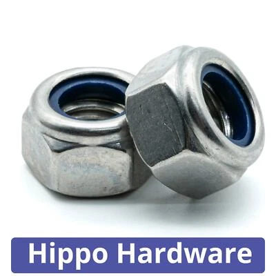HIPPO HARDWARE M2.5,3,4,5,6,8,10,12,14,16 Nyloc Nylon Nuts A2 Stainless Steel Type T DIN985
