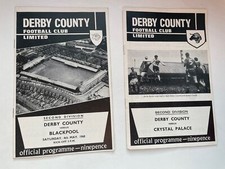Vintage Derby County Match day 1968-69 programmes - Blackpool / Crystal Palace