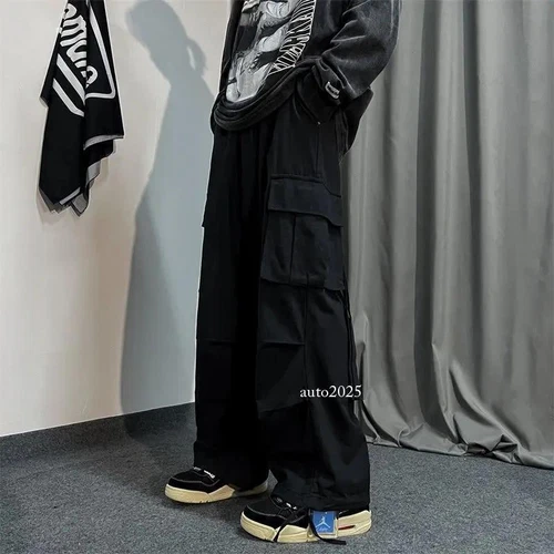 Mens Loose Wide Legs Overalls Casual Trousers Streets Baggy Cargo Pants Hip Hop - Bild 18 von 26