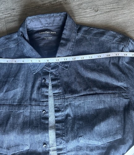 Calvin Klein Jeans Camicia Uomo Blu Denim, Moderna Casual, Taglia Large - Foto 6 di 17
