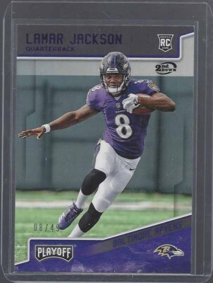 1/1 LAMAR JACKSON 2018 PLAYOFF 2ND DOWN ROOKIE RC #D 8/49 HIS