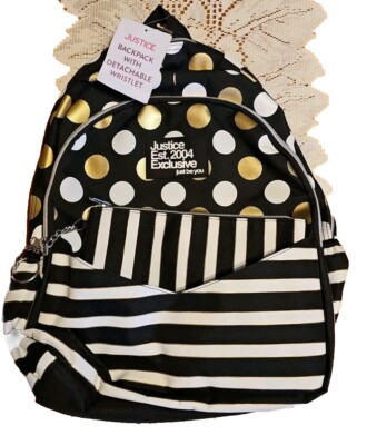 Justice Backpack Girls Silver & Gold Dots w/Wristlet & Monogram Lunchbag ''L'' NWT