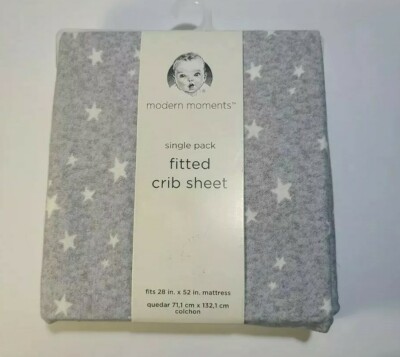 Baby Fitted Crib Sheet Single Fitted Sheet Gray White Stars NEW