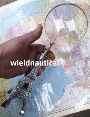 Brass Eiffel Tower Magnifying Glass Map Reading Magnifier Glass Table Top Gift