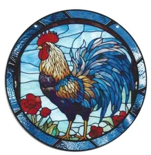Rooster Suncatcher Acrylic 6x6" With Chain & Suction Cup Hanger