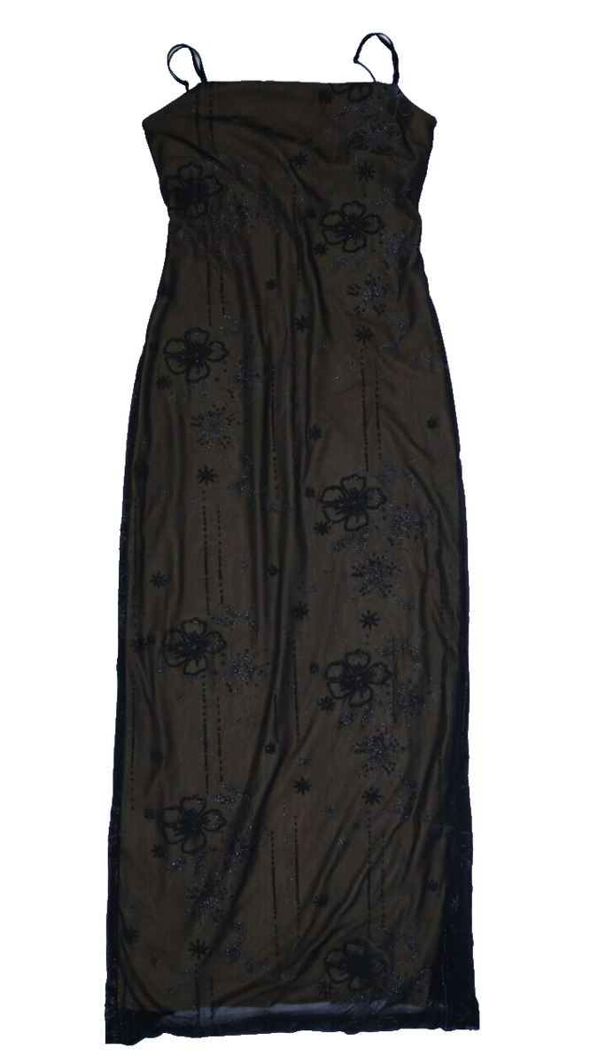 Vintage City Triangles Womens Black Floral Spaghetti Strap