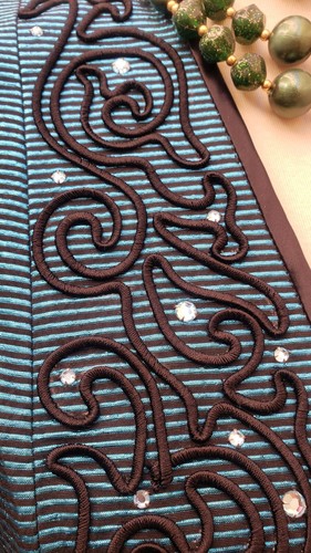 VTG 1980s Lillie Rubin Electric Blue Lame Black Stripe Blazer Tailored Soutache - Picture 3 of 9