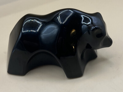 Baccarat France Black Crystal BEAR Figurine, Double signed