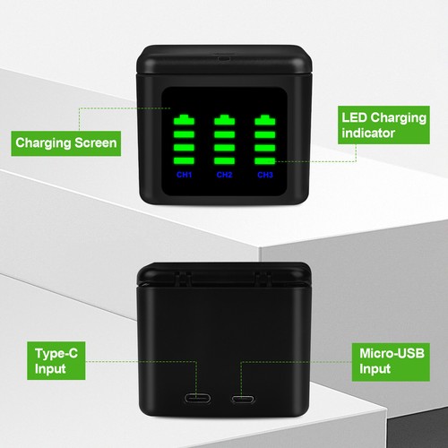 2× 2000mAh Akku batterie+ 3-Kanal Batterie Ladegerät Für GoPro Hero 9 10 11 12 - Bild 2 von 11