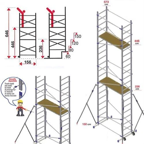 Trabattello in alluminio Pinna Clic Clac Facal ponteggio mobile con ruote H 646 - Immagine 3 di 3