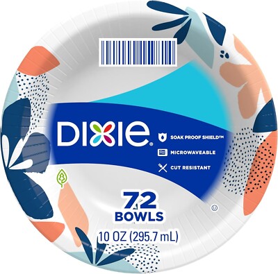 Dixie Small Paper Bowls, 10 Oz, 72 Count, Microwave-Safe, Soak-Proof, Disposable