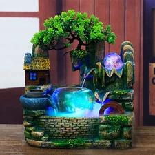 Indoor Water Fountain Resin Rockery Waterfall Landscape Tabletop Ornament