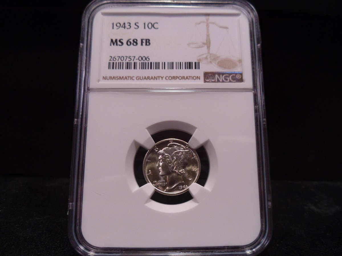 1943-S MS68FB (Full Bands) Mercury Dime NGC Certified Superb