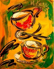 COFFEE CUPS    AMAZING Impasto  Abstract   CANVAS ORIGINAL PAefef