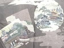 7694474: JAPANESE KIMONO / ANTIQUE MENS HAORI / SILK / KINKAKUJI TEMPLE lining 