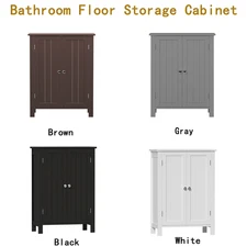 4 Colors Bathroom Floor Storage Cabinet with Double Door Adjustable Shelf