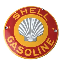 Vintage Shell Gasoline Sign - Door Advertising Gas Oil Pump Porcelain Sign
