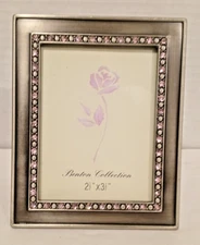 2.5 x 3.5 Silver With Pink Jeweled Mini Picture Photo Frame
