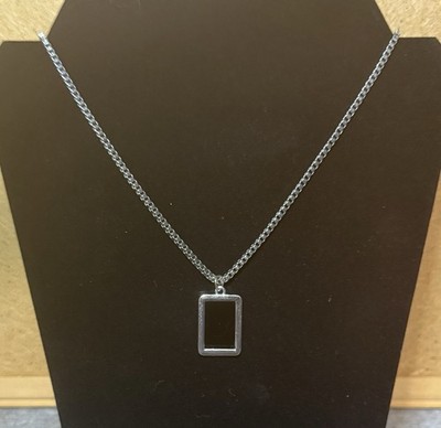 Silver Tone Black Rectangular Onyx Pendant Necklace Box Chain