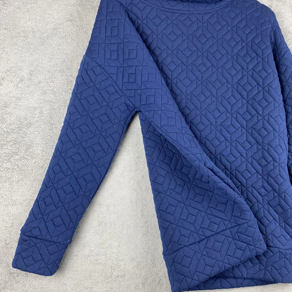 GapFit Sweatshirt Womens Medium Blue Quilted Textured Cowl Neck Funnel Pullover - Image 3 of 4