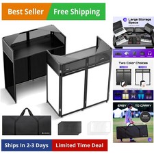 DJ Booth Stand Portable DJ Table Facade for Laptop Controller Double Top ...