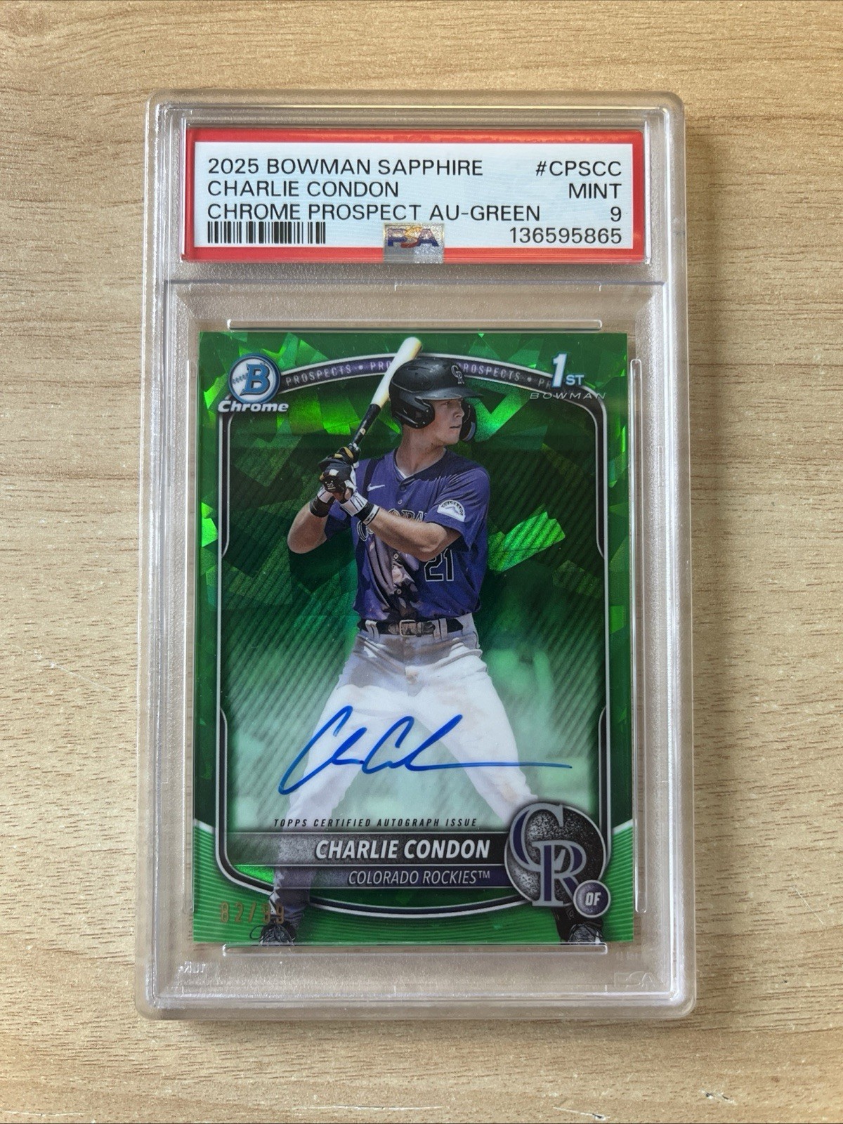 2025 BOWMAN SAPPHIRE EDITION GREEN AUTO #CPSCC CHARLIE CONDON 82/99 PSA 9