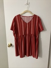 Unbranded Large Tiered Ruffle Short Sleeve Baby Doll V Neck Blouse Red Floral