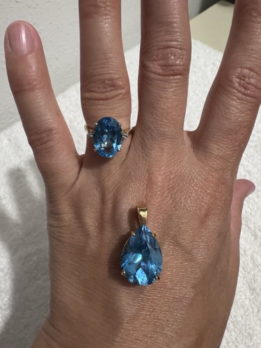Ring und Anhänger in Gelbgold AV 10k mit Blautopas und Diamanten Gr. 5,75 - Bild 9 von 13