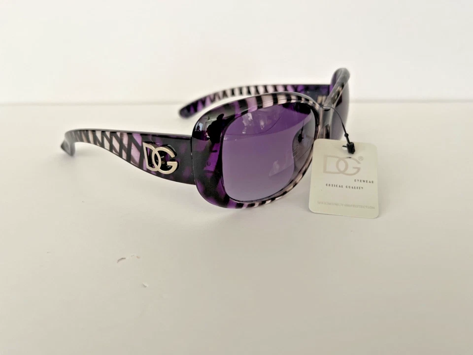 Gafas de sol envolventes ovaladas de gran tamaño DG marco a rayas negro púrpura calidad óptica Foto 2 de 4