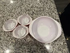 Vintage PYREX 3 FLAMINGO PINK 8 Oz  MINI BOWL With LID AND 24 Oz Casserole Bowl